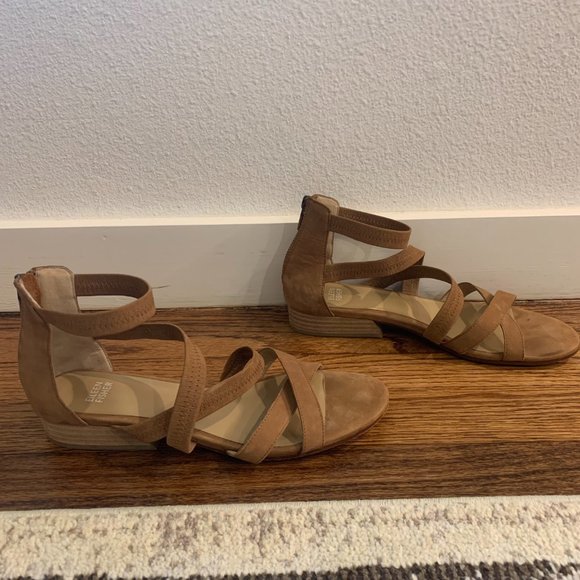 Eileen Fisher Eva Sandal in Tan Brown Nubuck Leather, Sz  8 1/2 - Picture 4 of 12